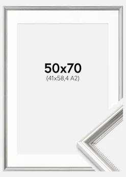 Ramme Gala Sølv 50x70 cm - Passepartout Hvid 42x59,4 cm (A2)