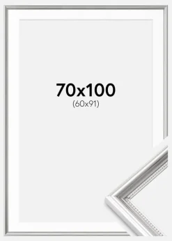 Ramme Gala Sølv 70x100 cm - Passepartout Hvid 61x92 cm