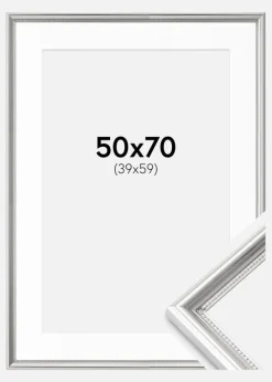 Ramme Gala Sølv 50x70 cm - Passepartout Hvid 40x60 cm