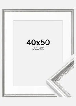Ramme Gala Sølv 40x50 cm - Passepartout Hvid 31x41 cm