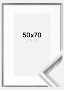 Ramme Gala Sølv 50x70 cm - Passepartout Hvid 33x56 cm