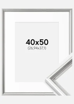 Ramme Gala Sølv 40x50 cm - Passepartout Hvid 11x15 inches