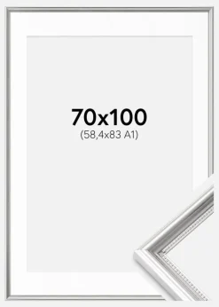 Ramme Gala Sølv 70x100 cm - Passepartout Hvid 59,4x84 cm (A1)