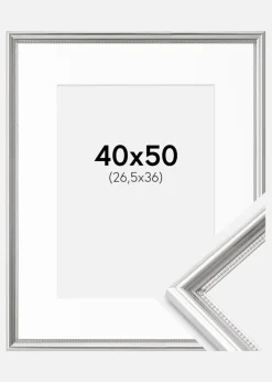 Ramme Gala Sølv 40x50 cm - Passepartout Hvid 27,5x37 cm