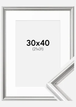 Ramme Gala Sølv 30x40 cm - Passepartout Hvid 22x32 cm