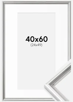 Ramme Gala Sølv 40x60 cm - Passepartout Hvid 25x50 cm