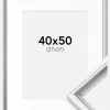 Ramme Gala Sølv 40x50 cm - Passepartout Hvid 28x38 cm