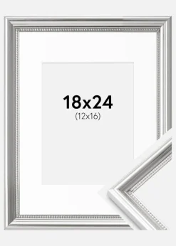 Ramme Gala Sølv 18x24 cm - Passepartout Hvid 13x17 cm