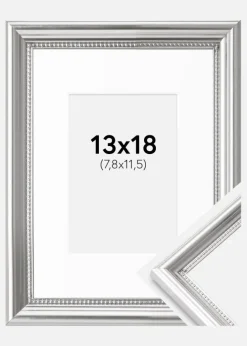 Ramme Gala Sølv 13x18 cm - Passepartout Hvid B7 88x125 mm