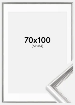 Ramme Gala Sølv 70x100 cm - Passepartout Hvid 62x85 cm