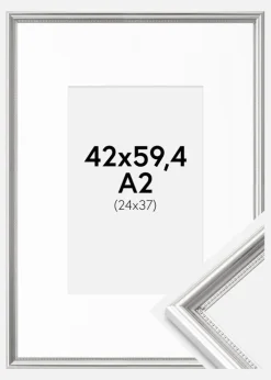 Ramme Gala Sølv 42x59,4 cm (A2) - Passepartout Hvid 25x38 cm