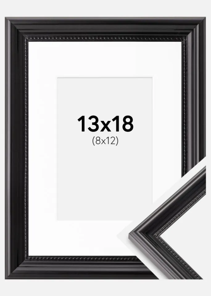Ramme Gala Sort 13x18 cm - Passepartout Hvid 9x13 cm