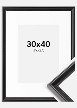 Ramme Gala Sort 30x40 cm - Passepartout Hvid 20x28 cm