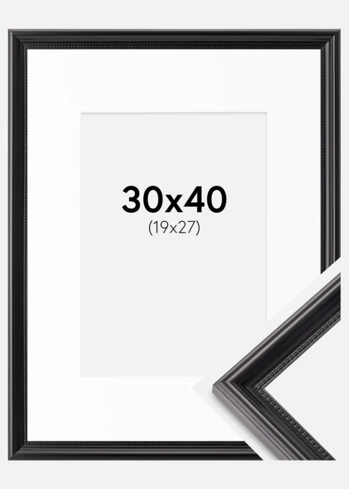 Ramme Gala Sort 30x40 cm - Passepartout Hvid 20x28 cm