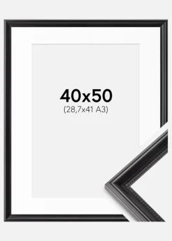 Ramme Gala Sort 40x50 cm - Passepartout Hvid 29,7x42 cm (A3)