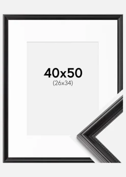 Ramme Gala Sort 40x50 cm - Passepartout Hvid 27x35 cm