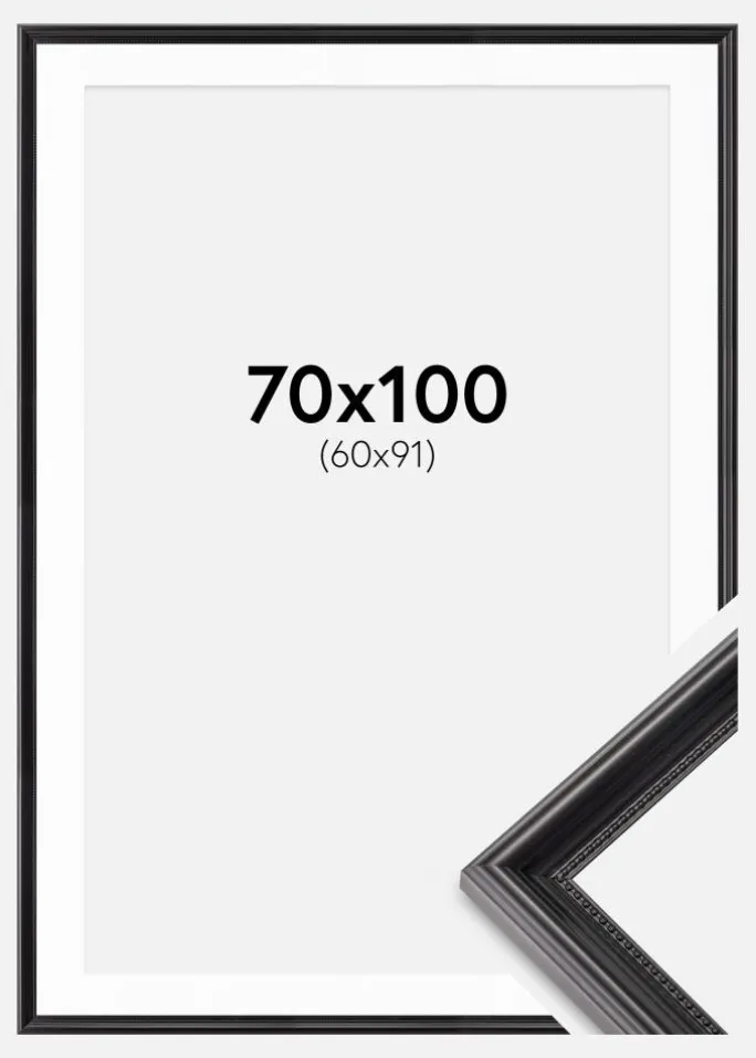 Ramme Gala Sort 70x100 cm - Passepartout Hvid 61x92 cm