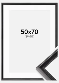 Ramme Gala Sort 50x70 cm - Passepartout Hvid 40x60 cm
