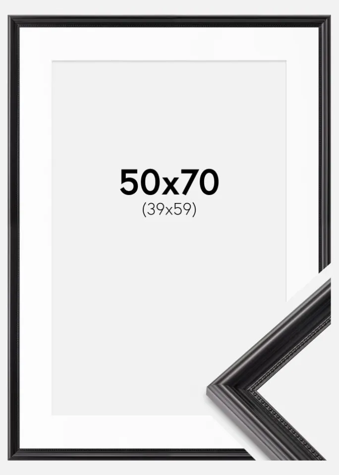 Ramme Gala Sort 50x70 cm - Passepartout Hvid 40x60 cm