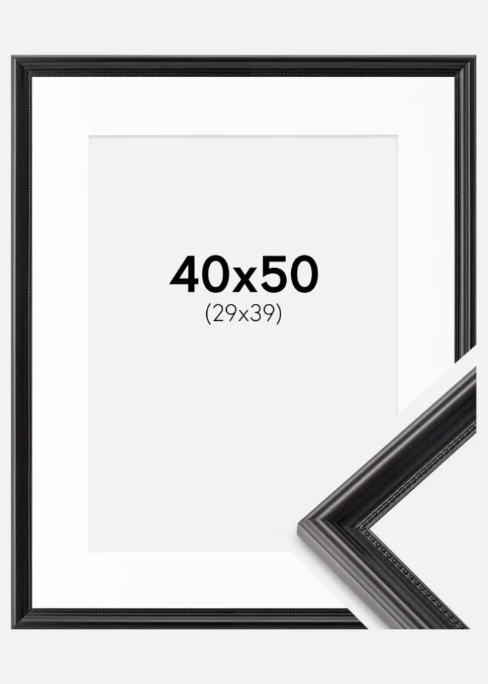 Ramme Gala Sort 40x50 cm - Passepartout Hvid 30x40 cm