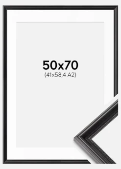 Ramme Gala Sort 50x70 cm - Passepartout Hvid 42x59,4 cm (A2)