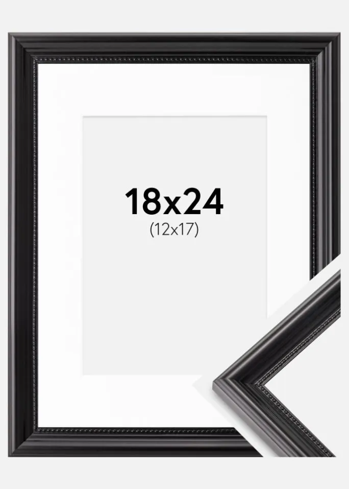 Ramme Gala Sort 18x24 cm - Passepartout Hvid 13x18 cm