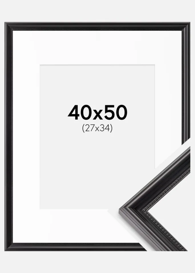 Ramme Gala Sort 40x50 cm - Passepartout Hvid 28x35 cm