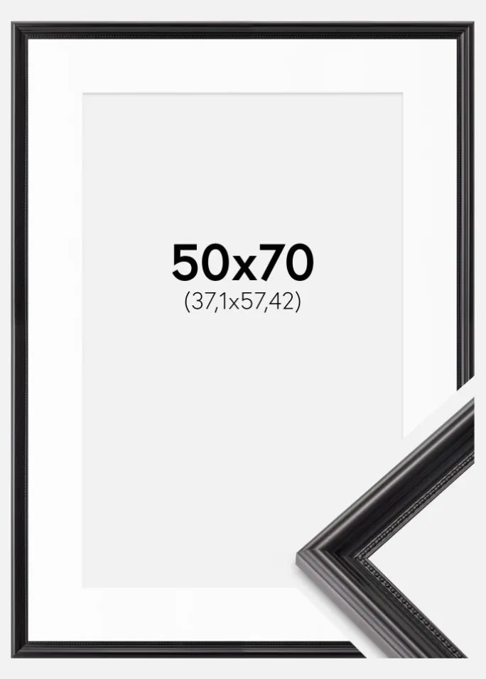 Ramme Gala Sort 50x70 cm - Passepartout Hvid 15x23 inches