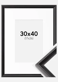 Ramme Gala Sort 30x40 cm - Passepartout Hvid 18x27 cm