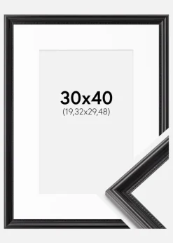 Ramme Gala Sort 30x40 cm - Passepartout Hvid 8x12 inches