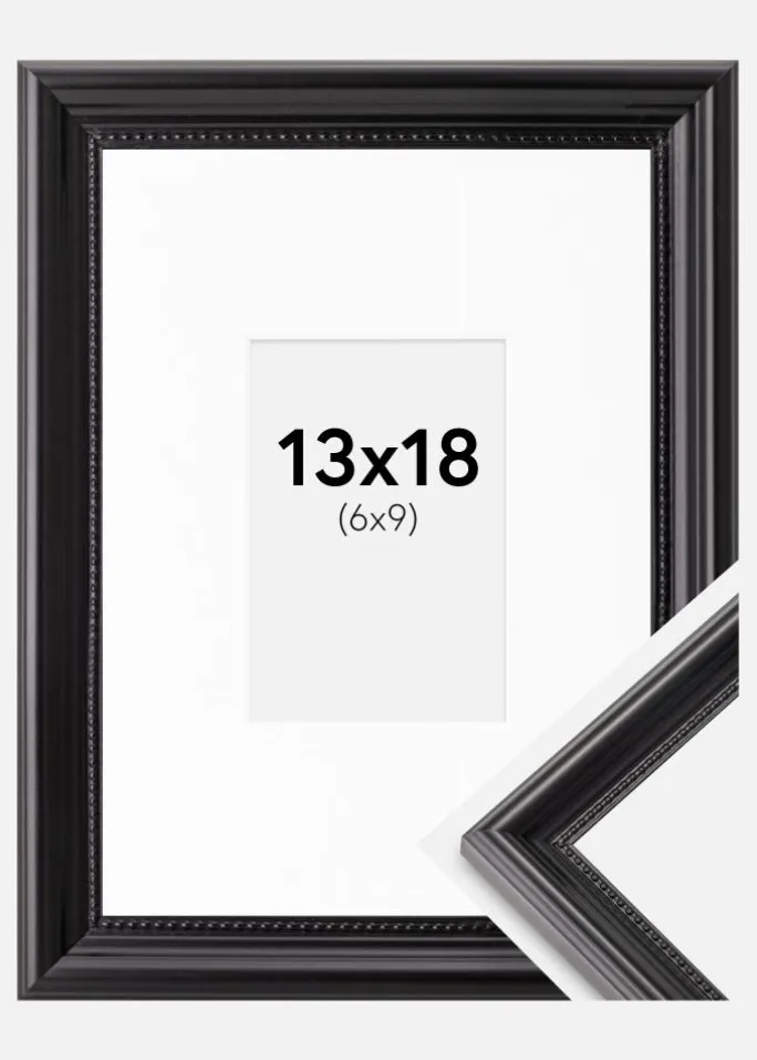 Ramme Gala Sort 13x18 cm - Passepartout Hvid 7x10 cm