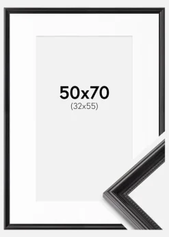 Ramme Gala Sort 50x70 cm - Passepartout Hvid 33x56 cm