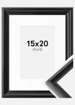 Ramme Gala Sort 15x20 cm - Passepartout Hvid 10x15 cm