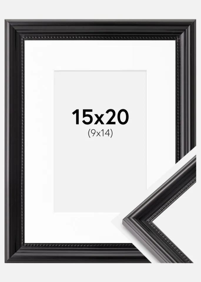 Ramme Gala Sort 15x20 cm - Passepartout Hvid 10x15 cm