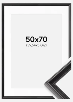 Ramme Gala Sort 50x70 cm - Passepartout Hvid 16x23 inches