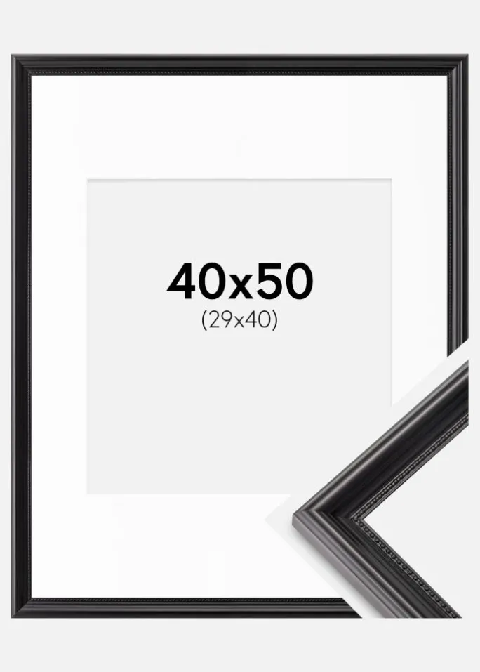 Ramme Gala Sort 40x50 cm - Passepartout Hvid 30x41 cm