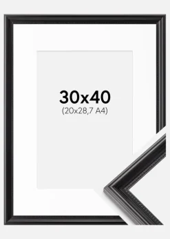 Ramme Gala Sort 30x40 cm - Passepartout Hvid 21x29,7 cm (A4)