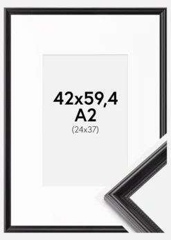 Ramme Gala Sort 42x59,4 cm (A2) - Passepartout Hvid 25x38 cm