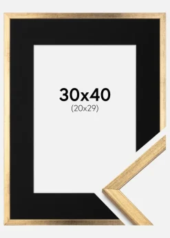 Ramme Galant Guld 30x40 cm - Passepartout Sort 21x30 cm