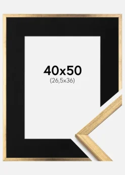 Ramme Galant Guld 40x50 cm - Passepartout Sort 27,5x37 cm