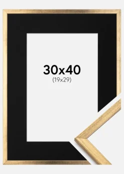 Ramme Galant Guld 30x40 cm - Passepartout Sort 20x30 cm