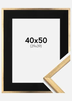 Ramme Galant Guld 40x50 cm - Passepartout Sort 30x40 cm