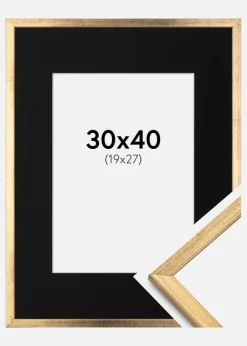 Ramme Galant Guld 30x40 cm - Passepartout Sort 20x28 cm