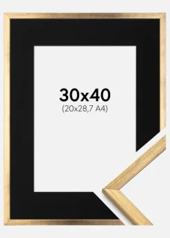 Ramme Galant Guld 30x40 cm - Passepartout Sort 21x29,7 cm (A4)