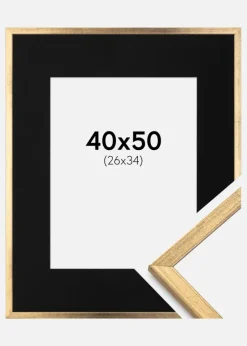 Ramme Galant Guld 40x50 cm - Passepartout Sort 27x35 cm