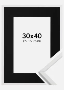 Ramme Galant Hvid 30x40 cm - Passepartout Sort 8x12 inches