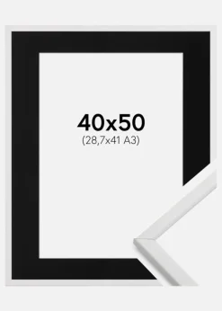 Ramme Galant Hvid 40x50 cm - Passepartout Sort 29,7x42 cm (A3)