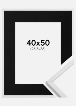 Ramme Galant Hvid 40x50 cm - Passepartout Sort 27,5x37 cm