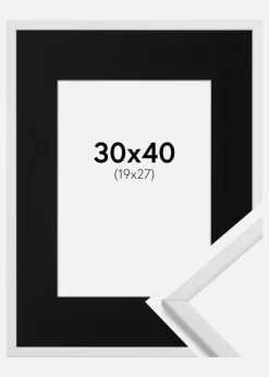 Ramme Galant Hvid 30x40 cm - Passepartout Sort 20x28 cm