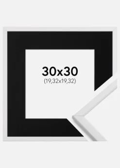 Ramme Galant Hvid 30x30 cm - Passepartout Sort 8x8 inches